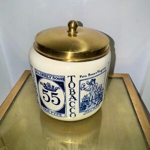 Vintage Delft Royal Goedewaagen Tobacco Ginger Jar w/ Brass Lid